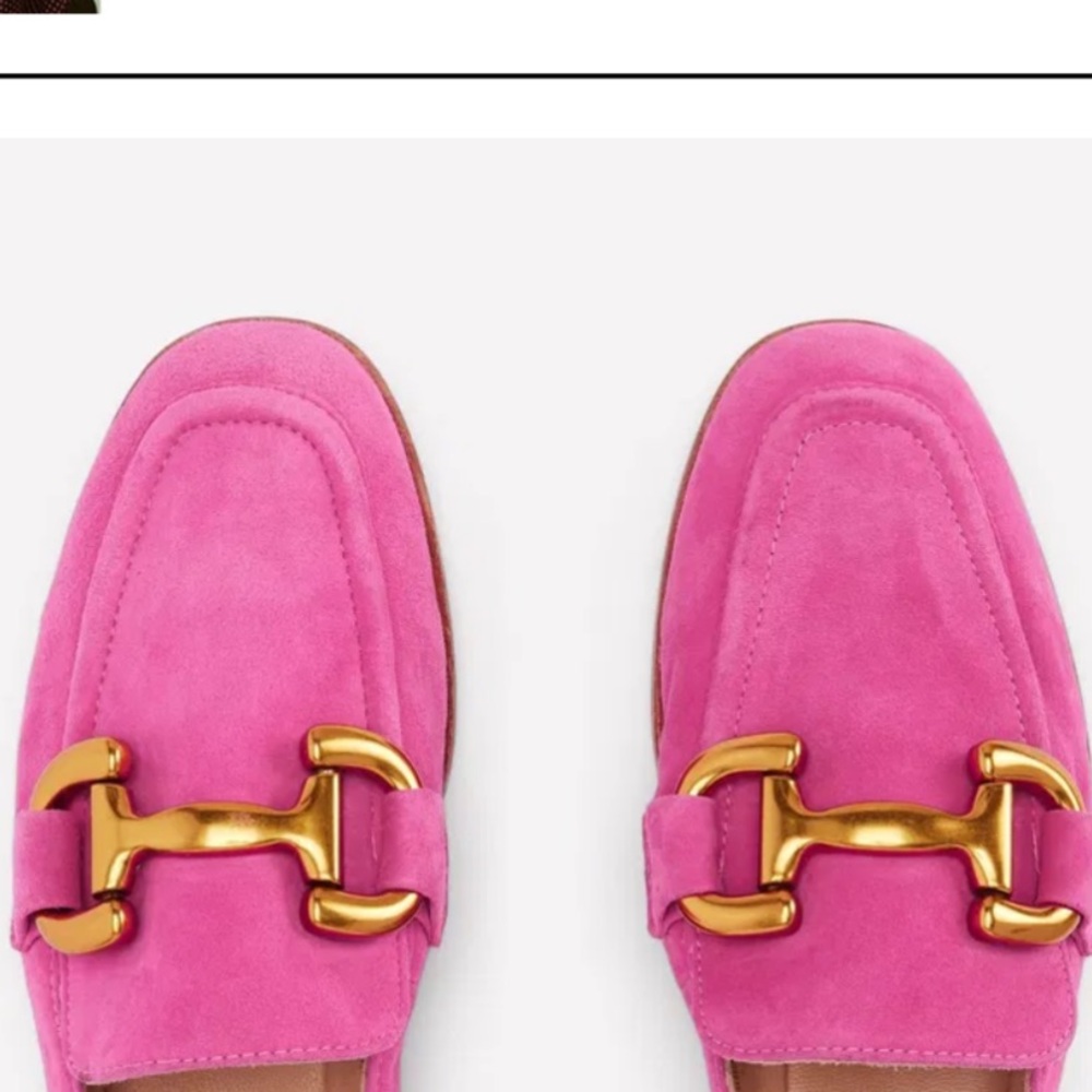 Women’s Pink Suede Slip-On Loafers with Gold Accent - Picture 6 of 13